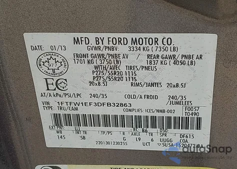 2013 Ford F-150 Fx4 from USA, damaged, VIN 1FTFW1EF3DFB32863